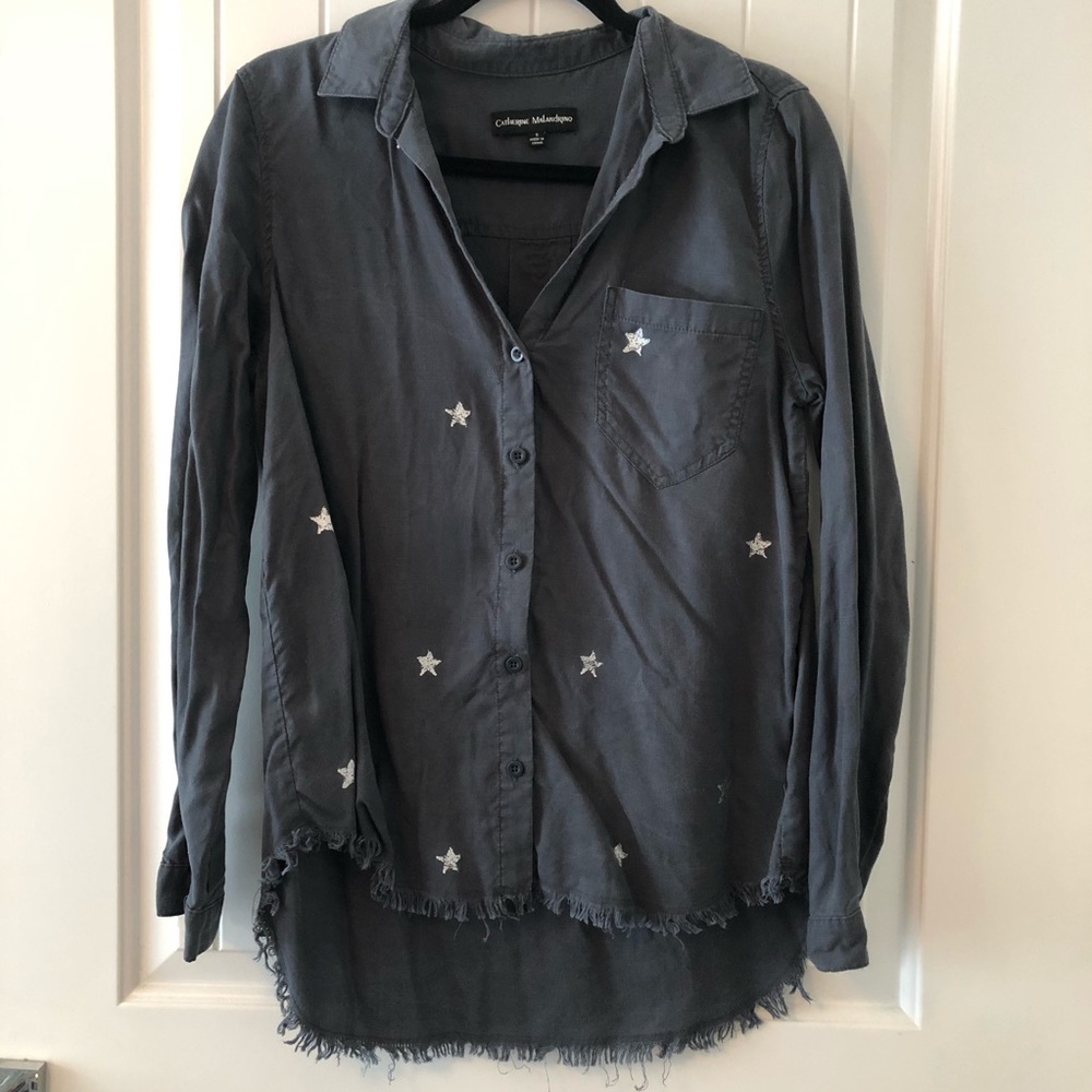 Button down with frayed hem